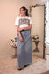 Mineral Washed Denim Frayed Maxi Skirt